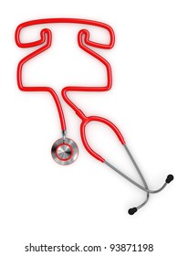 Stethoscope And A Silhouette Of Phone. 3d