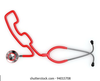 Stethoscope And A Silhouette Of Phone. 3d