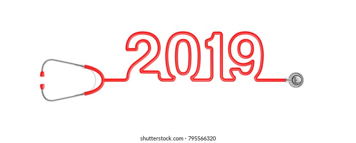 Stethoscope year 2019 / 3D illustration of stethoscope tubing forming year 2019 text