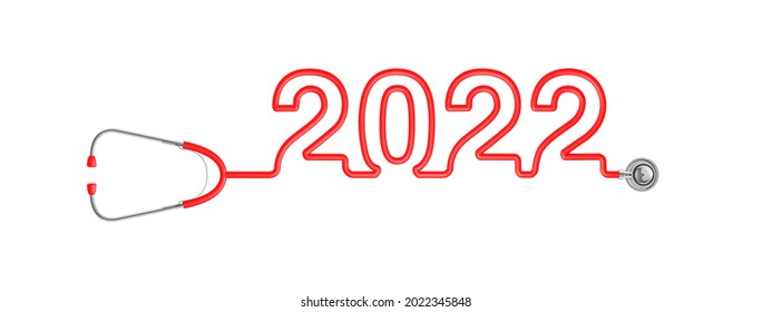 Stethoscope Year 2022 - 3D Illustration Of Stethoscope Tubing Forming Year 2022 Text Medical Industry Concept