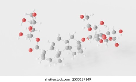 stevioside molecule 3d, molecular structure, ball and stick model, structural chemical formula glycoside