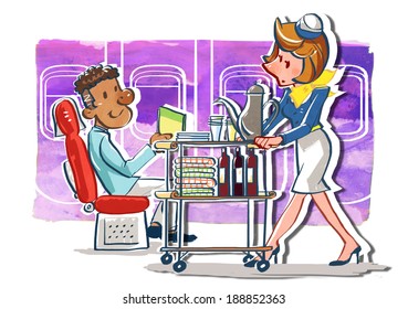 Stewardess Serving Passenger 