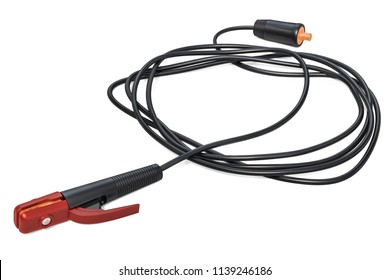 Stick Electrode Holder, Cable And Twist For Welding Machine. 3D Rendering Isolated On White Background
