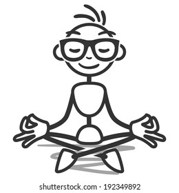 Stick figure illustration: Meditating stickman doing yoga in lotus position.