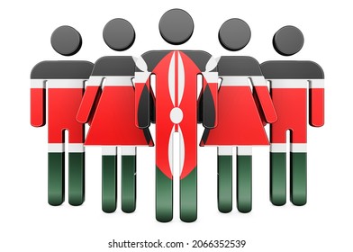 Stick Figures With Kenyan Flag. Social Community And Citizens Of Kenya, 3D Rendering Isolated On White Background