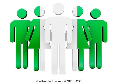 Stick Figures With Nigerian Flag. Social Community And Citizens Of Nigeria, 3D Rendering Isolated On White Background