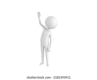 Stick Man Character Raising Right Hand In 3d Rendering.