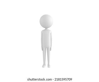 Stick Man Character Standing And Looking To The Front In 3d Rendering.