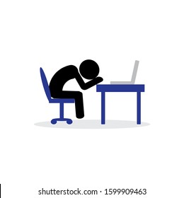 Stick Man Sitting Office Desk Head Stock Illustration 1599909463 ...