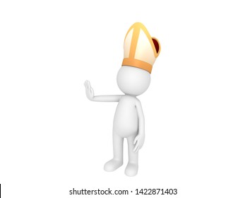 Stick Man Wearing Pope Hat In 3D Rendering.