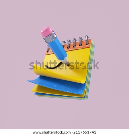 Stick note isolated with curled corner. Minimal 3d illustration stick note with pen 