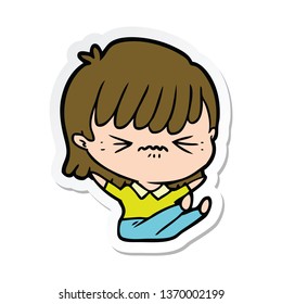 Sticker Of A Annoyed Cartoon Girl Falling Over