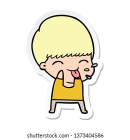 Sticker Of A Cartoon Boy Blowing Raspberry