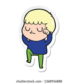 sticker of a cartoon grumpy boy