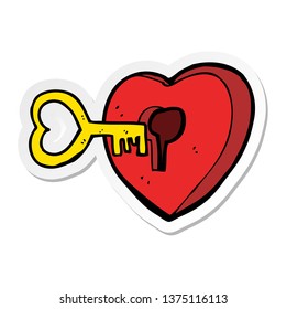 sticker cartoon heart and key
