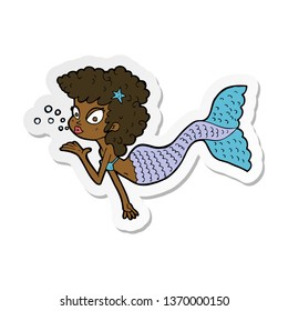 sticker cartoon mermaid blowing kiss