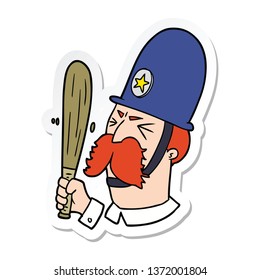 Sticker Of A Cartoon Policeman Waving Baton