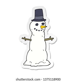 sticker cartoon snowman in top hat