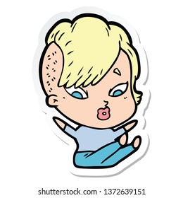 Sticker Of A Cartoon Surprised Girl Falling Over