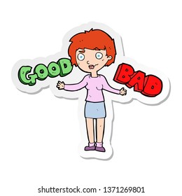 Sticker Of A Cartoon Woman Weighing Up Options