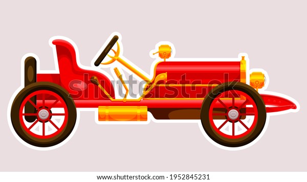 The sticker\
is colored. Retro car of red\
color.