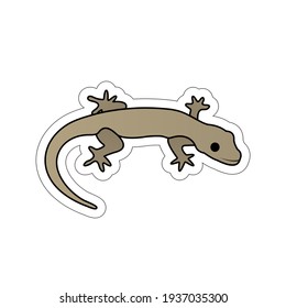 Sticker Of Lizard Cartoon, Cute Funny Character, Flat Design