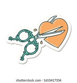 sticker tattoo in traditional style scissors cutting heart