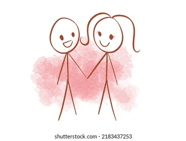 Stickman Couple Holding Hands Watercolor Painting Stock Illustration ...