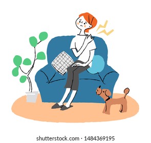 Stiff Shoulder Woman Sitting On Sofa