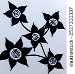 Stiking minimalist black and white whimsical flowers on a crisp white background.