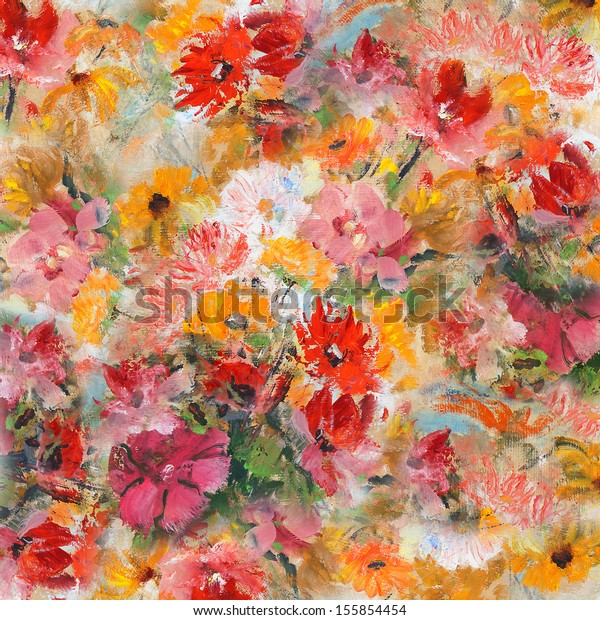 花との静物画 壁紙 背景 油絵 のイラスト素材