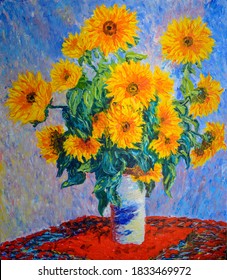 Still life painting  Sunflowers  Oil canvas 60x70 cm  Based painting great artist  Sunflowers  