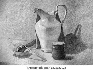 Still Life Pencil Drawing Illustration Stock Illustration 1396127192