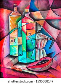     Still life in vanguard  cubism style                            