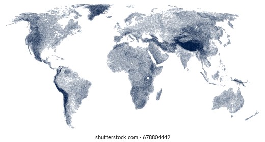 Stippled world relief map