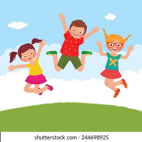 Stock Cartoon Illustration Happy Children Jumping Stock Illustration ...