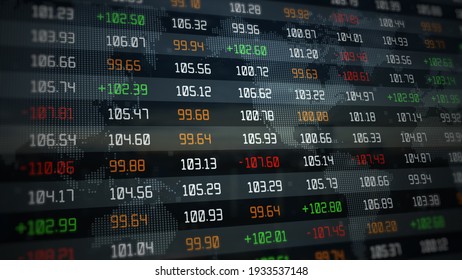 Stock Exchange Market And Investment. Indexes Evolving Growing Or Shrinking. Finance Stock Price List And Stock Market Values Background.