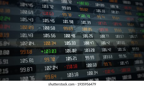 Stock Exchange Market And Investment. Indexes Evolving Growing Or Shrinking. Finance Stock Price List And Stock Market Values Background.