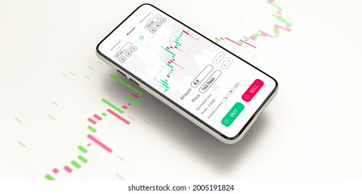 Stock Exchange Smartphone App With General Info Shown On Screen On White Background And UI (3D Illustration)