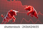 Stock exchange trading banner. The bulls and bears struggle. Equity market concept illustration. Modern 3D design