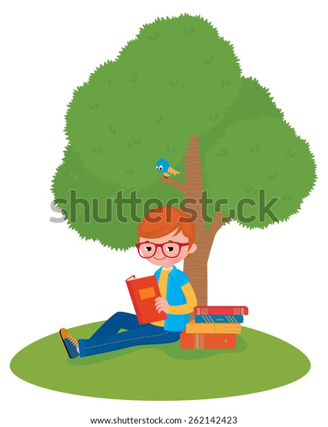 Stock Illustration Boy Reading Book Sitting Stock Illustration ...