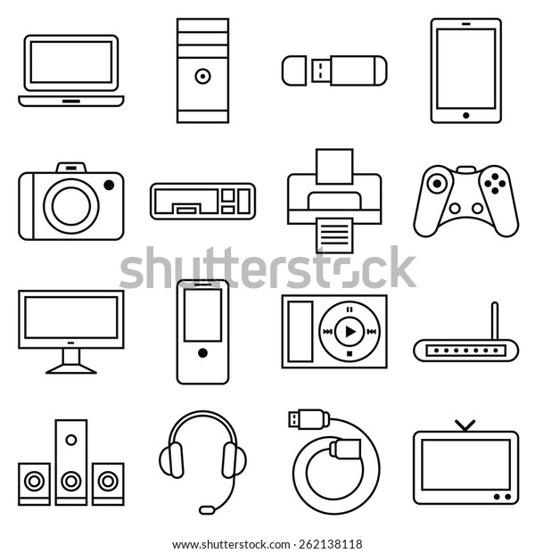 Stock illustration
of a set of linear icons computer and other electronic
equipment/Set of linear icons computer and other equipment/Stock
illustration of a set of linear
icons