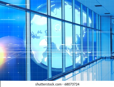 Stock image of a futuristic earth seen through the window