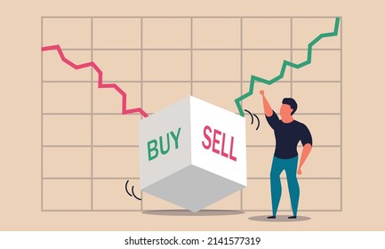 Stock Invest And Sell Or Buy Betting Dice. Choice Exchange And Risk Uncertainty Diagram Illustration Concept. Global Strategy Trading And Investing Money. Business Chance Bet And Finance Chart