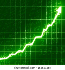 Stock Market: Arrow Graph Going Up On A Green Background