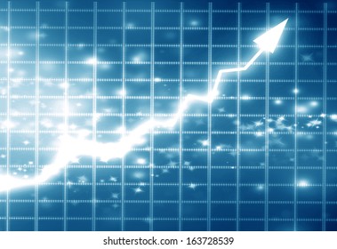Stock Market: Arrow Graph Going Up On A Blue Background