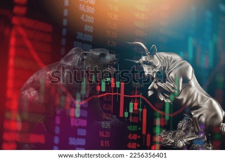 stock market bull vs bear graph stock market graph trading investment financial stock exchange financial stock graph chart business crisis crash loss grow up gain profits win up trend bullish bearish ストックフォト © 