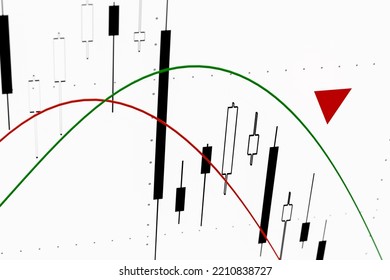 Stock Market Candle Stick Chart Moving Down. Chart With White And Black Candle Sitck And Moving Averages. Stock Exchange, Investment, Reserach And Trading Concept. 3D Illustration