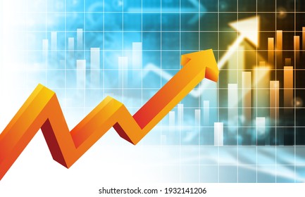 Stock Market  Chart With Business Arrow. 3d Illustration		