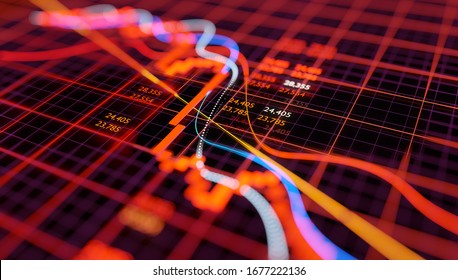 Stock Market Chart Showing Falling Equity Prices After A Sudden Crash. Bear Market 3D Illustration.